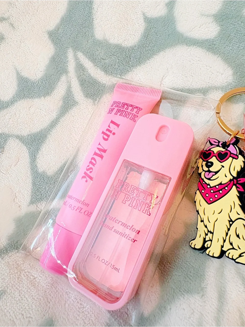 Pretty in Pink Watermelon Sanitizer & Lip Mask Set With Cute Dog Charm 🍉🐶